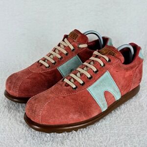Camper Pelotas Ariel Red Suede Blue Leather Sneakers Made in Spain EU38 US 7.5-8